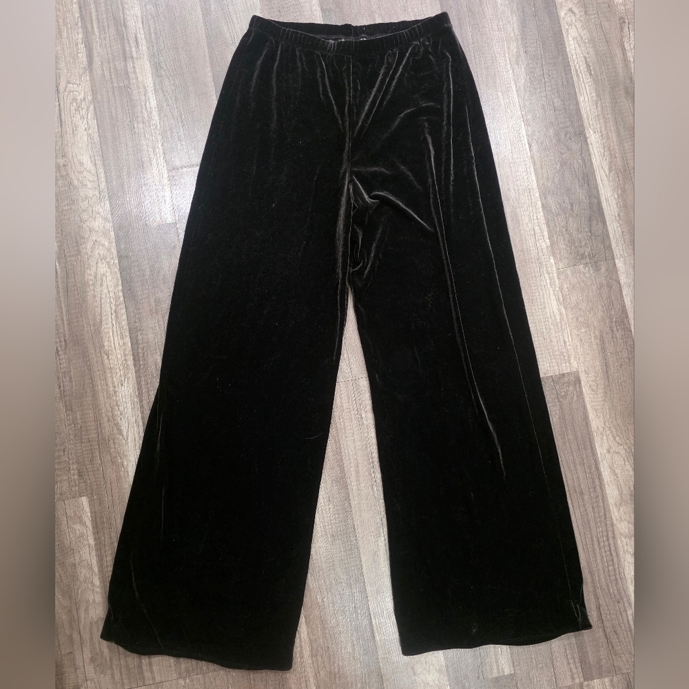 CHICOS WIDE LEG VELVET FLARE PANTS classy Brown Formal Lounge Pull On Jogger 1